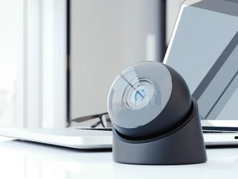 Modern web camera on the office table. 3d rendering Illustrazione stock