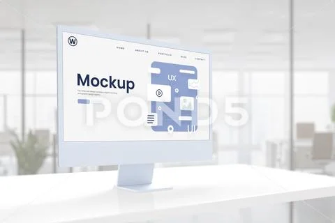 Modern web design layout on a computer display mockup PSD Template