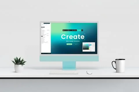 Modern web design studio with computer display showcasing site creation Stock Photos