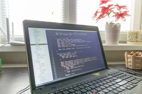 Modern web development background. Abstract pieces of PHP code Stock Photos