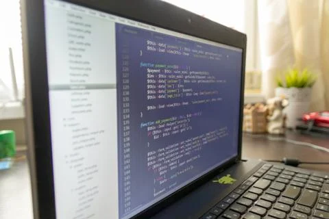 Modern web development background. Abstract pieces of PHP code Foto stock