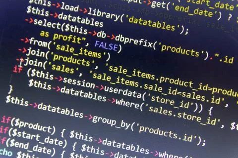 Modern web development background. Abstract pieces of PHP code 스톡 사진