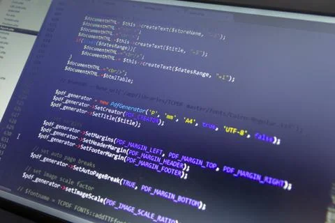 Modern web development background. Abstract pieces of PHP code Stock Photos