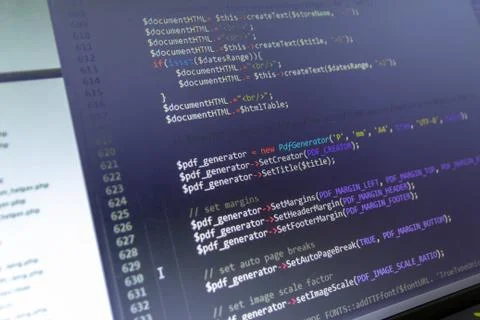 Modern web development background. Abstract pieces of PHP code 스톡 사진