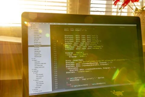 Modern web development background. Abstract pieces of PHP code 스톡 사진
