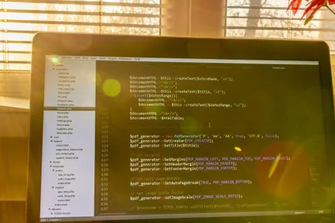 Modern web development background. Abstract pieces of PHP code Foto stock