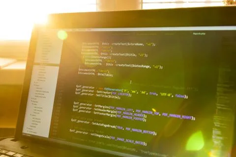 Modern web development background. Abstract pieces of PHP code Foto stock