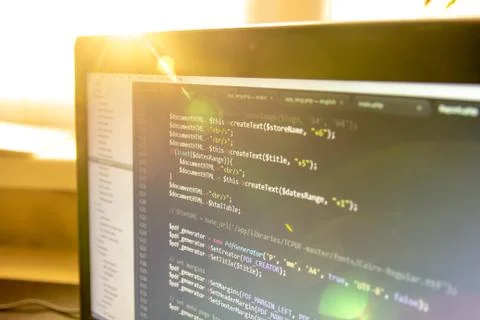 Modern web development background. Abstract pieces of PHP code 스톡 사진