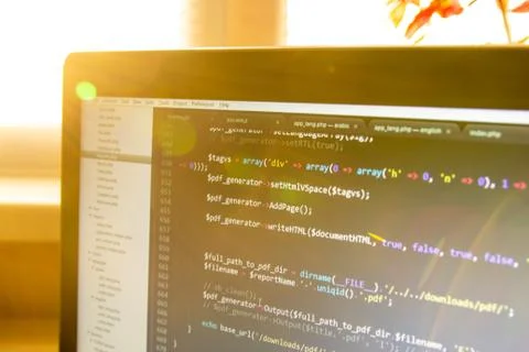 Modern web development background. Abstract pieces of PHP code Stock-Fotos