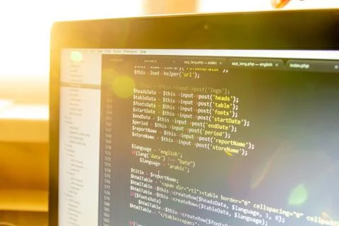 Modern web development background. Abstract pieces of PHP code Stock-Fotos