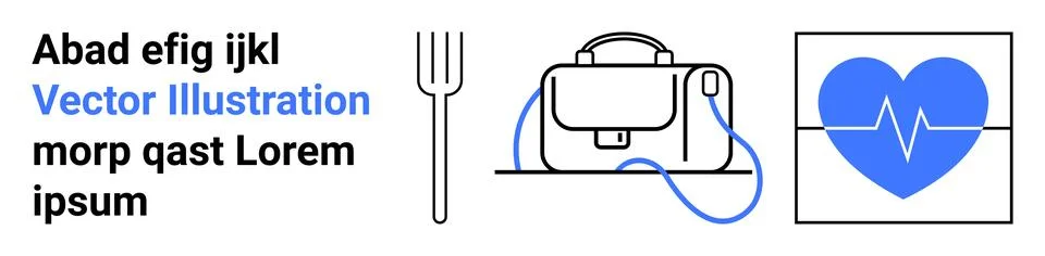 Modern Web Elements Font Sample, Kitchen Utensil, Bag Icon, Heartbeat Graphic Stock Illustration