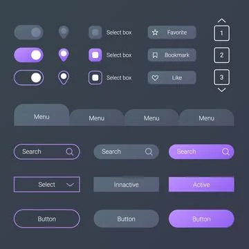 Modern Web UI Button Set Dark Interface Design Stock Illustration