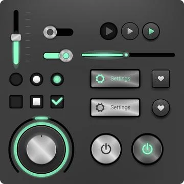 Modern Web UI Toolkit Featuring Sliders, Buttons, Toggles, and Settings for.. Illustrazione stock