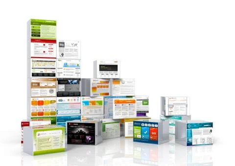 Modern Webdesign Templates - Mapped on 3D Aluminum Boxes. Illustrazione stock