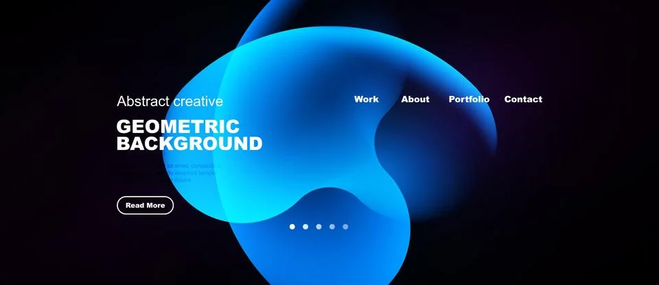 Modern website design features abstract blue shapes, text overlay, navigation 스톡 일러스트