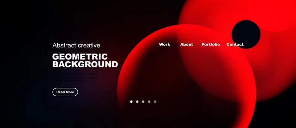 Modern website design features abstract red shapes, dark background. Navigati Stockillustratie