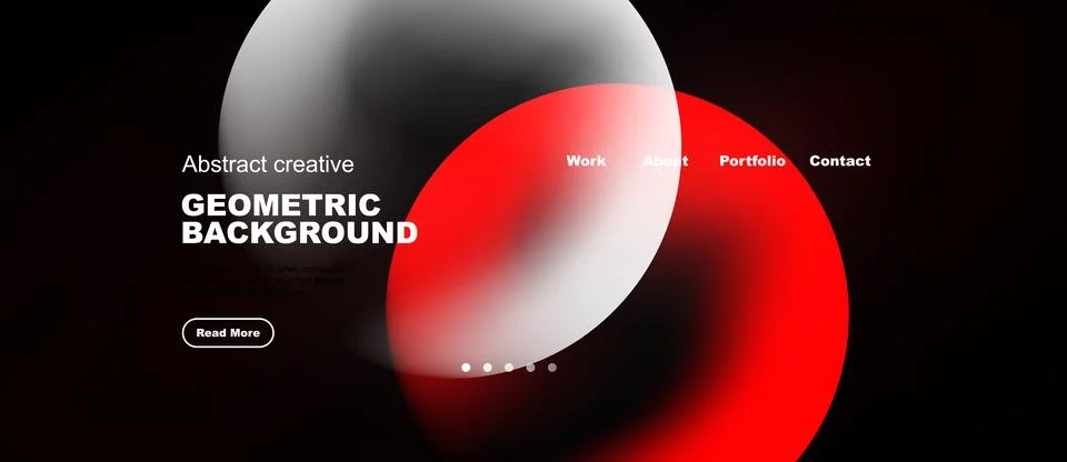 Modern website design features abstract shapes, vibrant red, white hues. イラスト素材