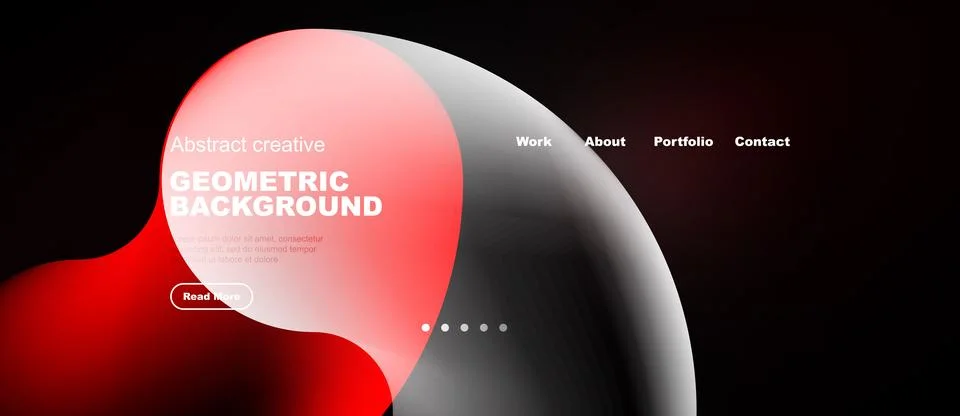Modern website design features abstract red shapes, gradient background. Illustrazione stock