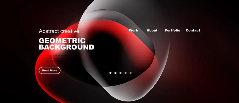 Modern website design features abstract red shapes, dark background. Navigati 스톡 일러스트