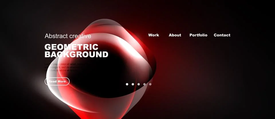 Modern website design features abstract red shapes, text elements, navigation Stock Illustration