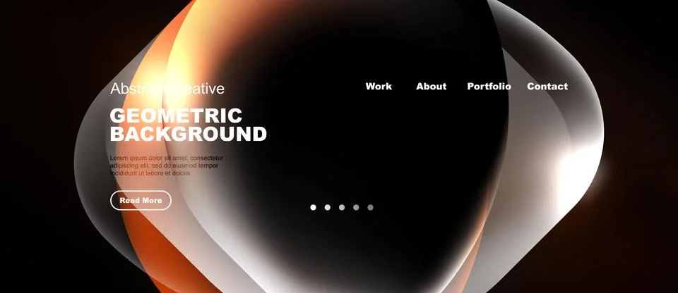Modern website design features abstract shapes, dark background, text element Illustrazione stock