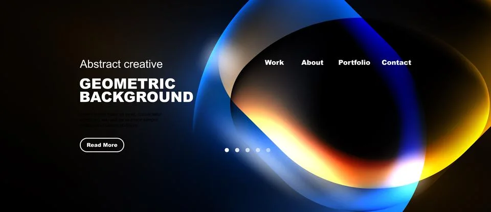 Modern website design features abstract shapes, vibrant colors, dark backgr.. Illustrazione stock