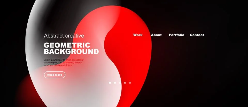Modern website design features abstract shapes, red gradients, black backgr.. Illustrazione stock