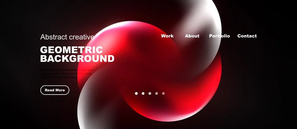 Modern website design features abstract red shapes, text, navigation menu. Da 스톡 일러스트