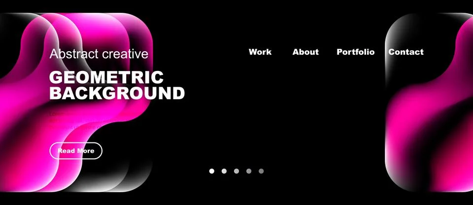 Modern website design features abstract shapes, pink accents, dark background Stock Illustration