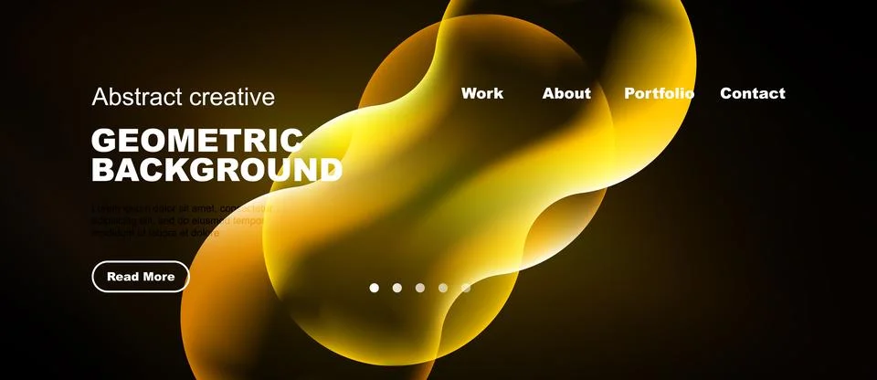 Modern website design features abstract shapes, warm colors, navigation menu. Stockillustratie