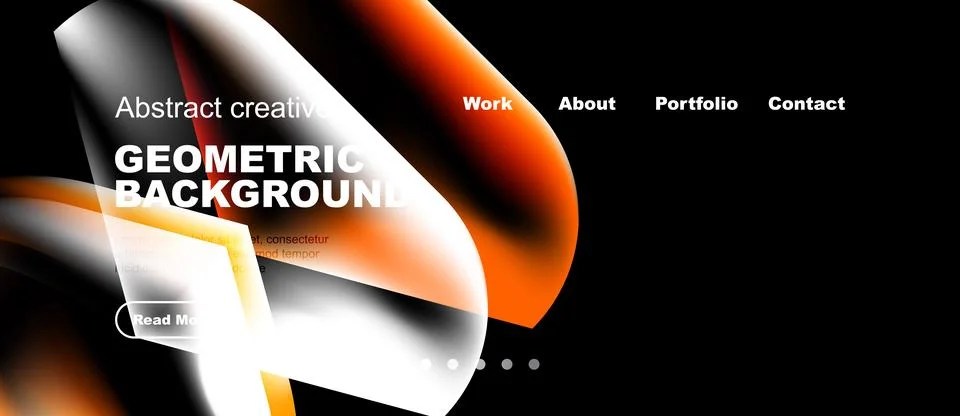 Modern website design features abstract geometric shapes, orange hues, dark イラスト素材
