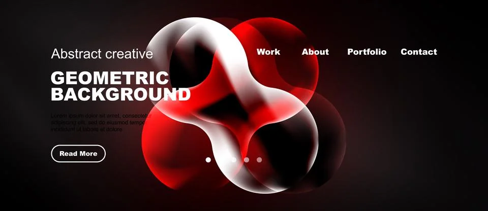 Modern website design features abstract red shapes, white text, dark backgr.. イラスト素材