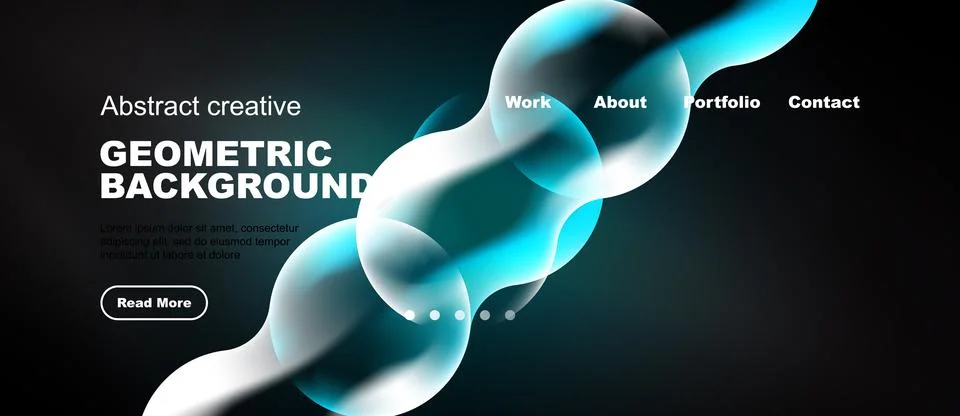 Modern website design features abstract shapes, blue hues, text elements. Cle Stock Illustration