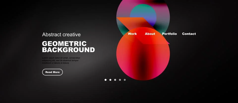 Modern website design features abstract geometric shapes, vibrant colors, dar Stock Illustration