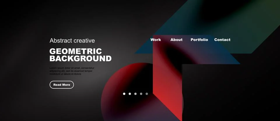 Modern website design features abstract shapes, dark background, text element Stock Illustration