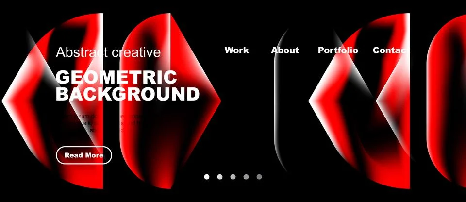Modern website design features bold red geometric shapes, white text, navig.. Stock-Illustration