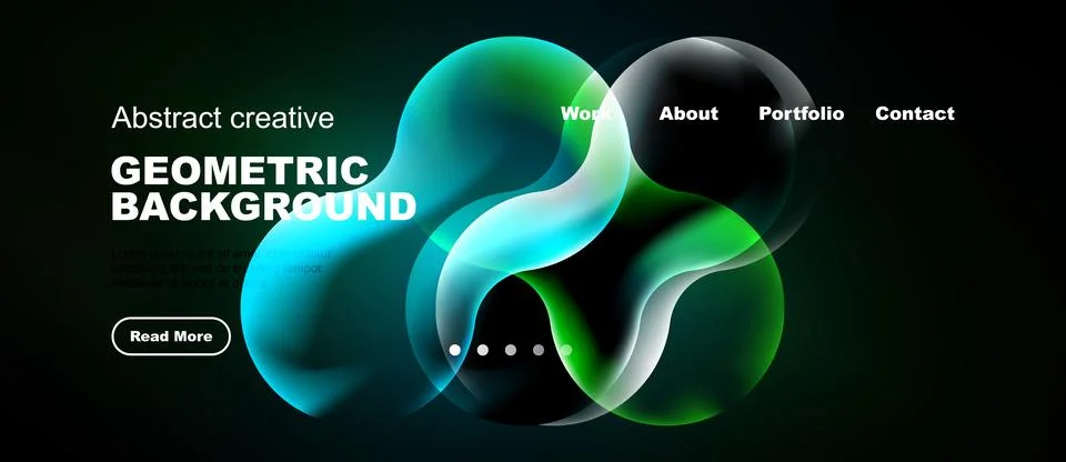 Modern website design features fluid shapes, gradients. Dark background enh.. Illustrazione stock