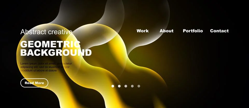 Modern website design features fluid yellow shapes over dark background. Text Ilustração Stock