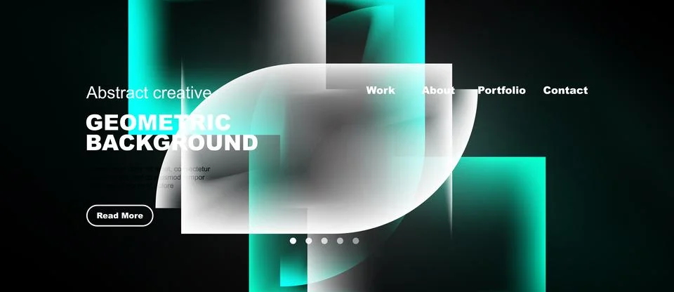 Modern website design features geometric shapes, turquoise hues, dark backg.. Stock Illustration