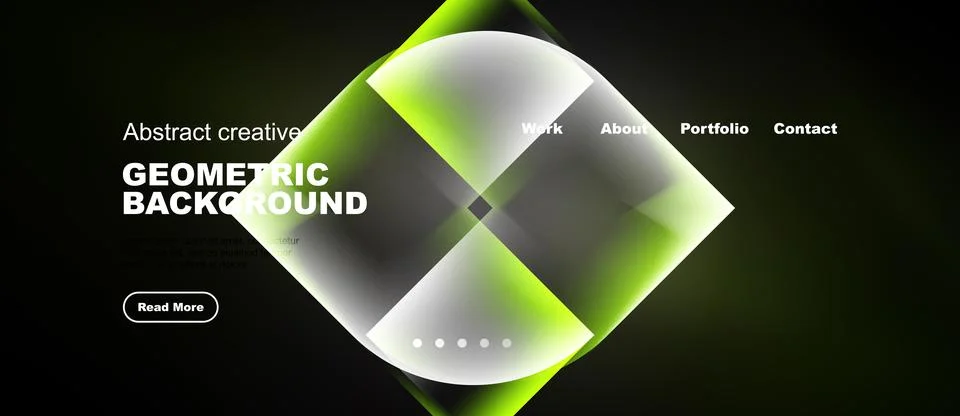 Modern website design features geometric shapes, vibrant green hues, minimal Stock Illustration