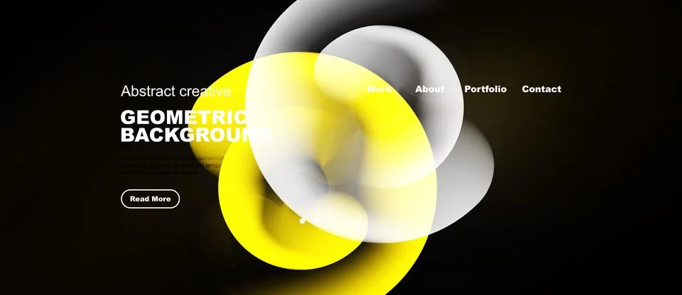 Modern website design features overlapping circles, yellow accents, dark Stock Illustration