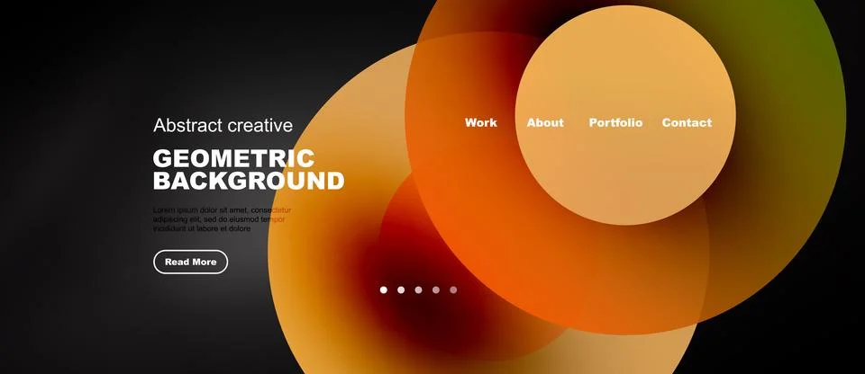 Modern website design features overlapping colorful circles. Text elements 库存插图