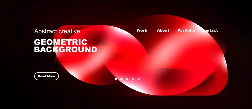 Modern website design features red abstract shapes, navigation menu, dark イラスト素材