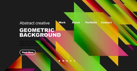 Modern website design features vibrant geometric shapes, text overlay, Stock Illustration