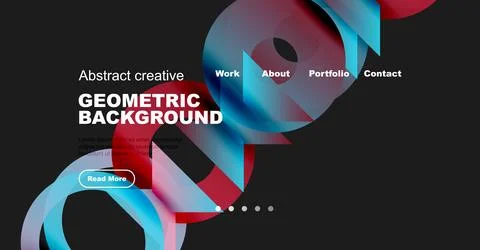 Modern website design features vibrant abstract shapes, text overlays, Illustrazione stock