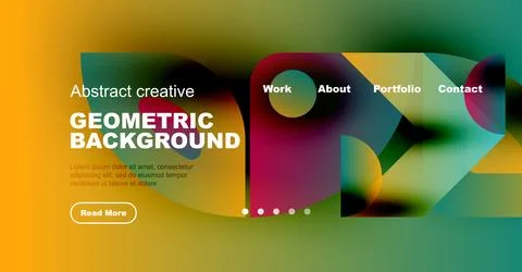 Modern website design features vibrant colors, geometric shapes, text elements. Stock Illustration