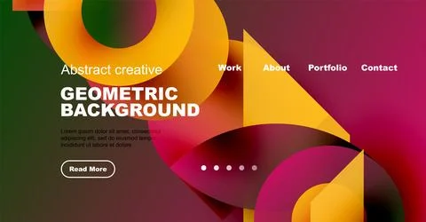 Modern website design features vibrant geometric shapes, text overlay, Stock Illustration