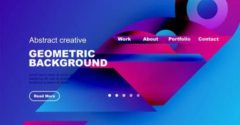 Modern website design features vibrant blue, purple gradients. Geometric shapes 스톡 일러스트