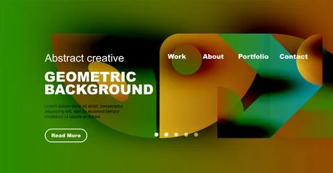 Modern website design features vibrant geometric shapes, text elements, Stock Illustration