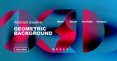 Modern website design features vibrant geometric shapes, text overlay, イラスト素材